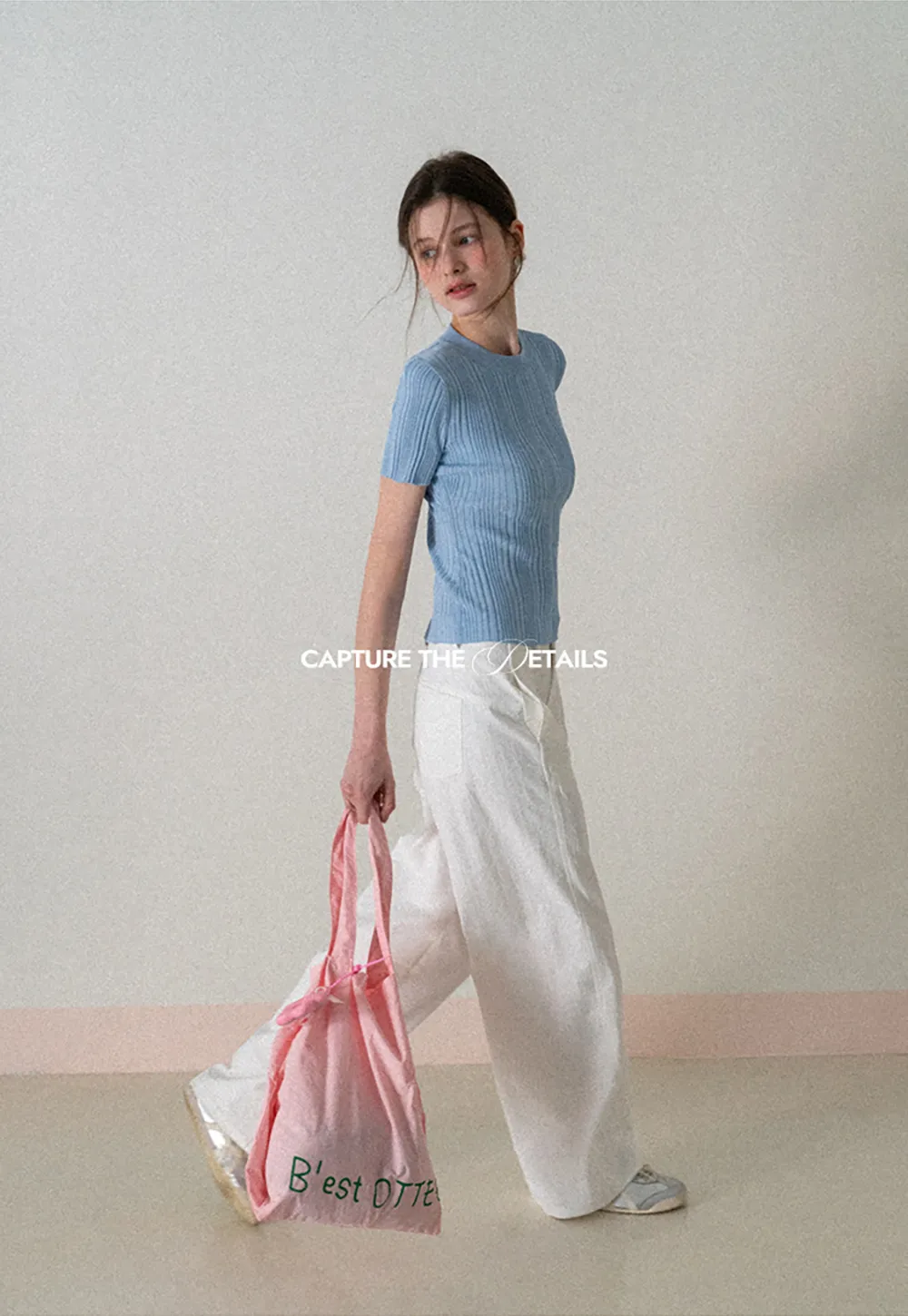 Ribbed Knit Short Sleeve Crew Neck Sweater