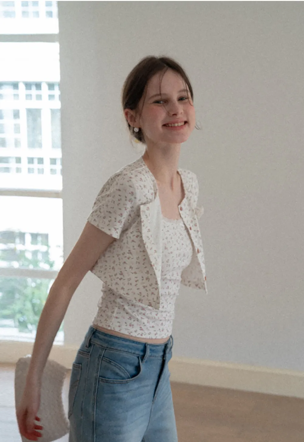 Short sleeve floral print top and tank top set