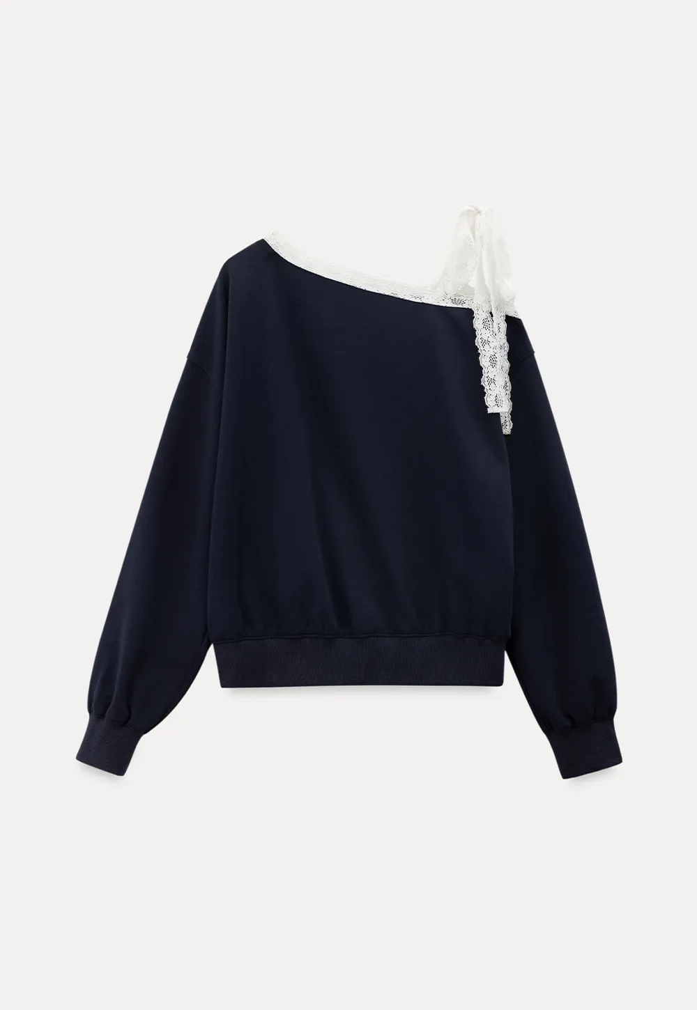 Off shoulder sweatshirt with lace trim detail