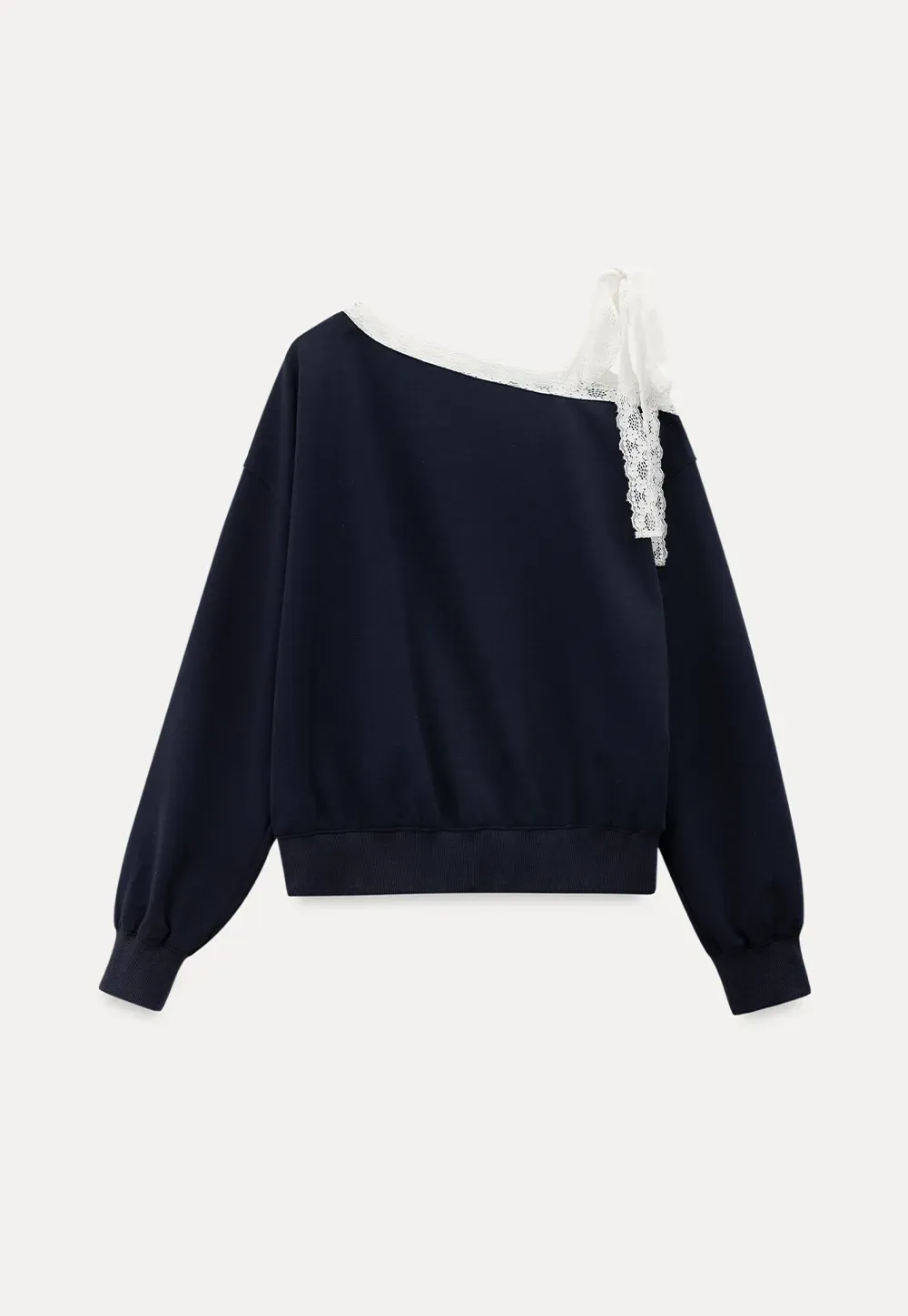 Off shoulder sweatshirt with lace trim detail