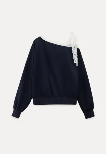 Off shoulder sweatshirt with lace trim detail