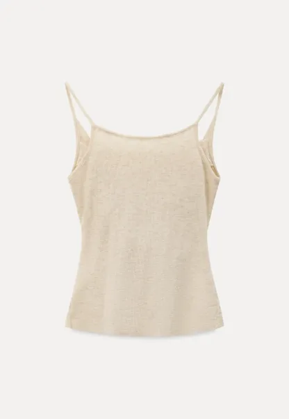 Silk-like tank top with thin straps and draped neckline
