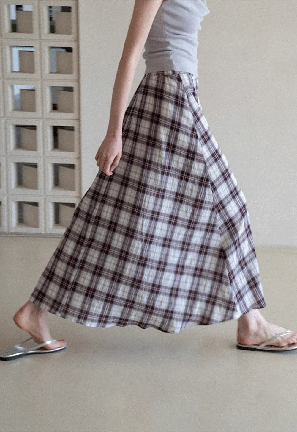 Plaid Pleated Midi Skirt
