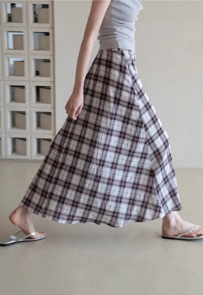 Plaid Pleated Midi Skirt