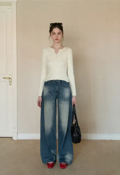 Elegant Henley Knit Top with Button Detail