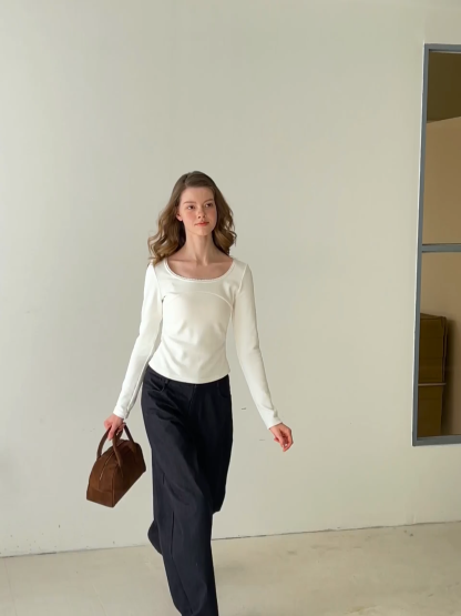 Ruffled Square Neck Long Sleeve Top