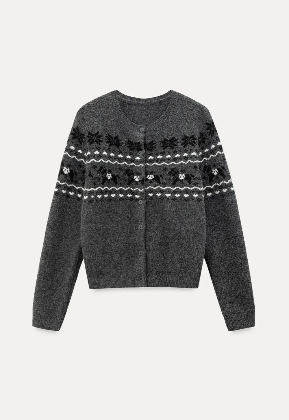 Winter Fair Isle Knit Sweater with Snowflake and Animal Pattern