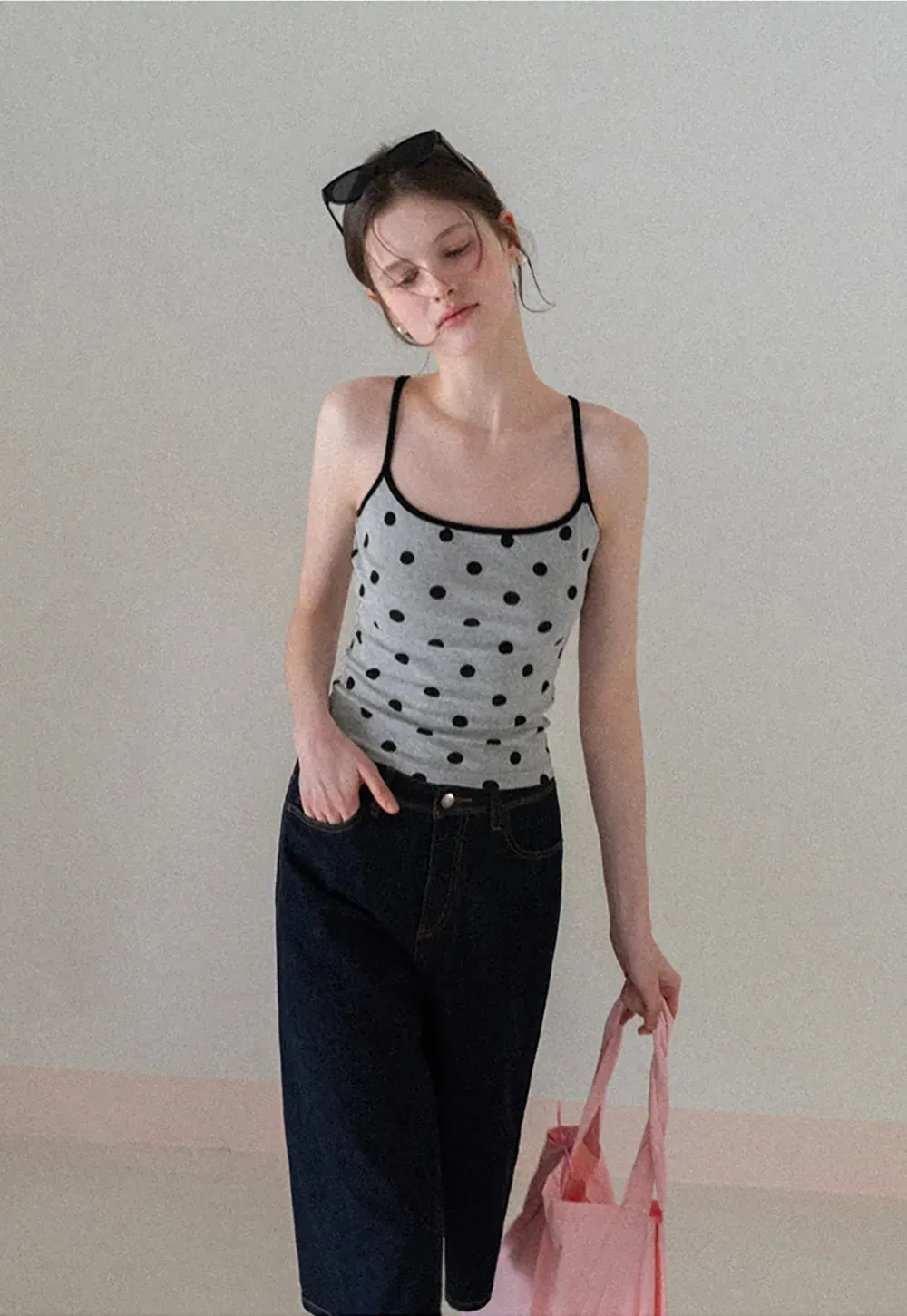 Polka Dot Tank Top with Thin Straps