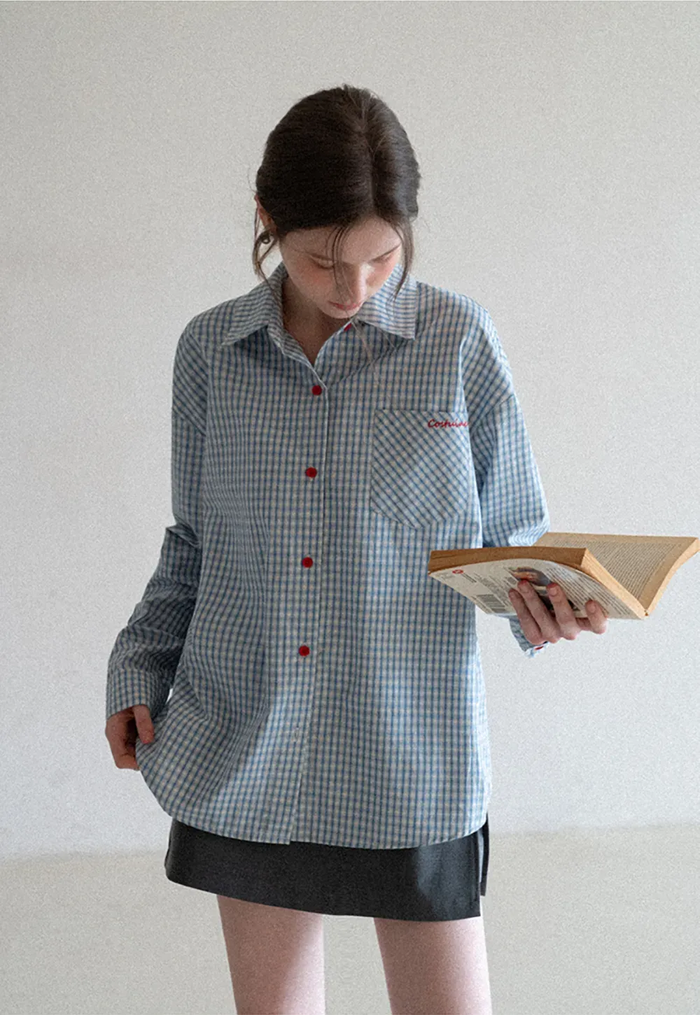 Oversized Checkered Button Up Shirt with Pocket Design