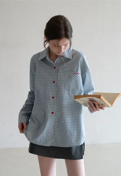 Oversized Checkered Button Up Shirt with Pocket Design