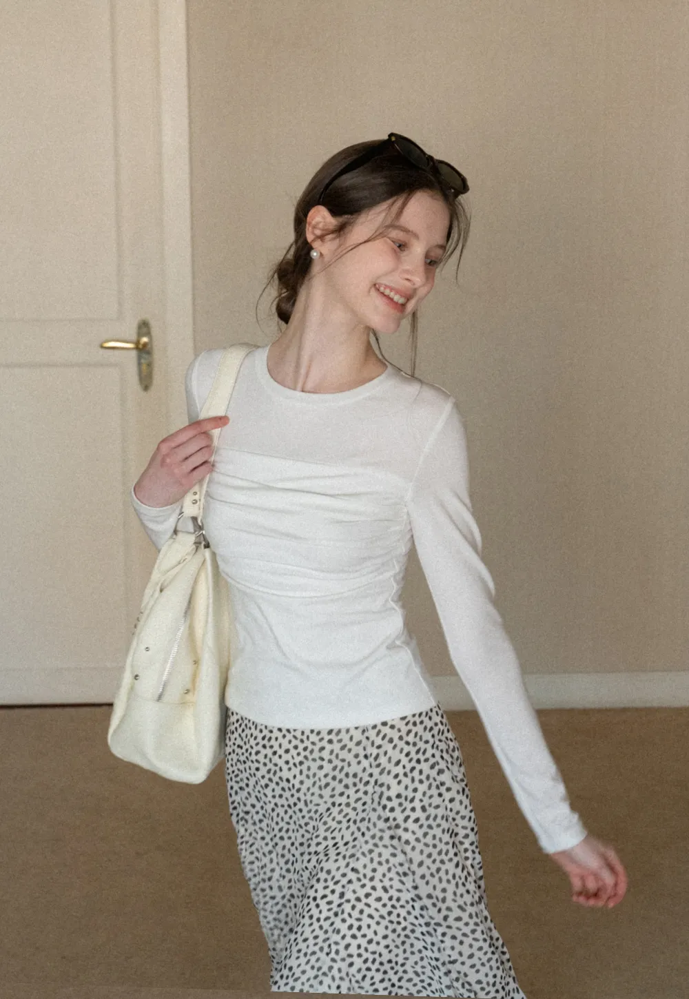 Ruched Long Sleeve T-Shirt with Gathered Detail