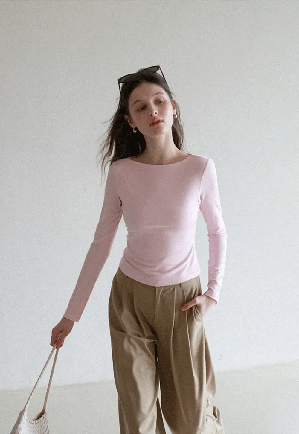 long sleeve boat neck slim fit top