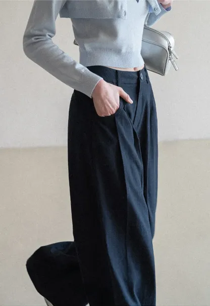 Casual Pants with Wide Legs and Pleats