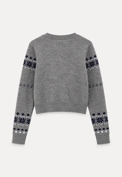 Fair Isle Patterned Cropped Cardigan Woolen Knit Sweater