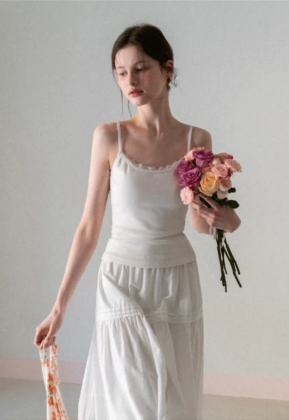 Tiered A-line Midi Skirt with Pleated Detail