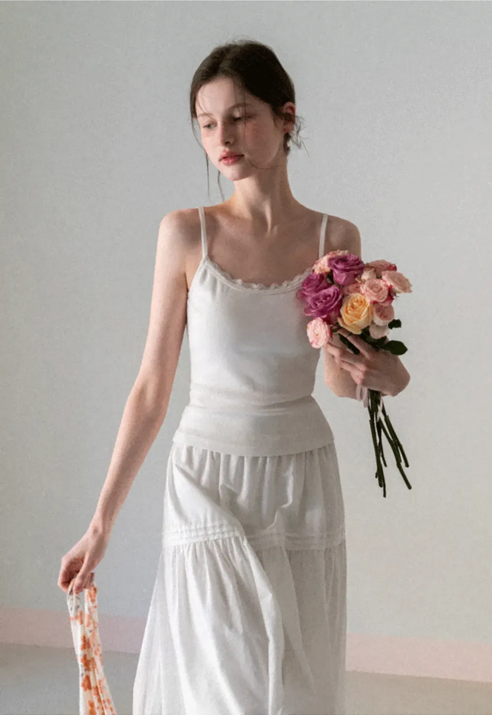 Tiered A-line Midi Skirt with Pleated Detail