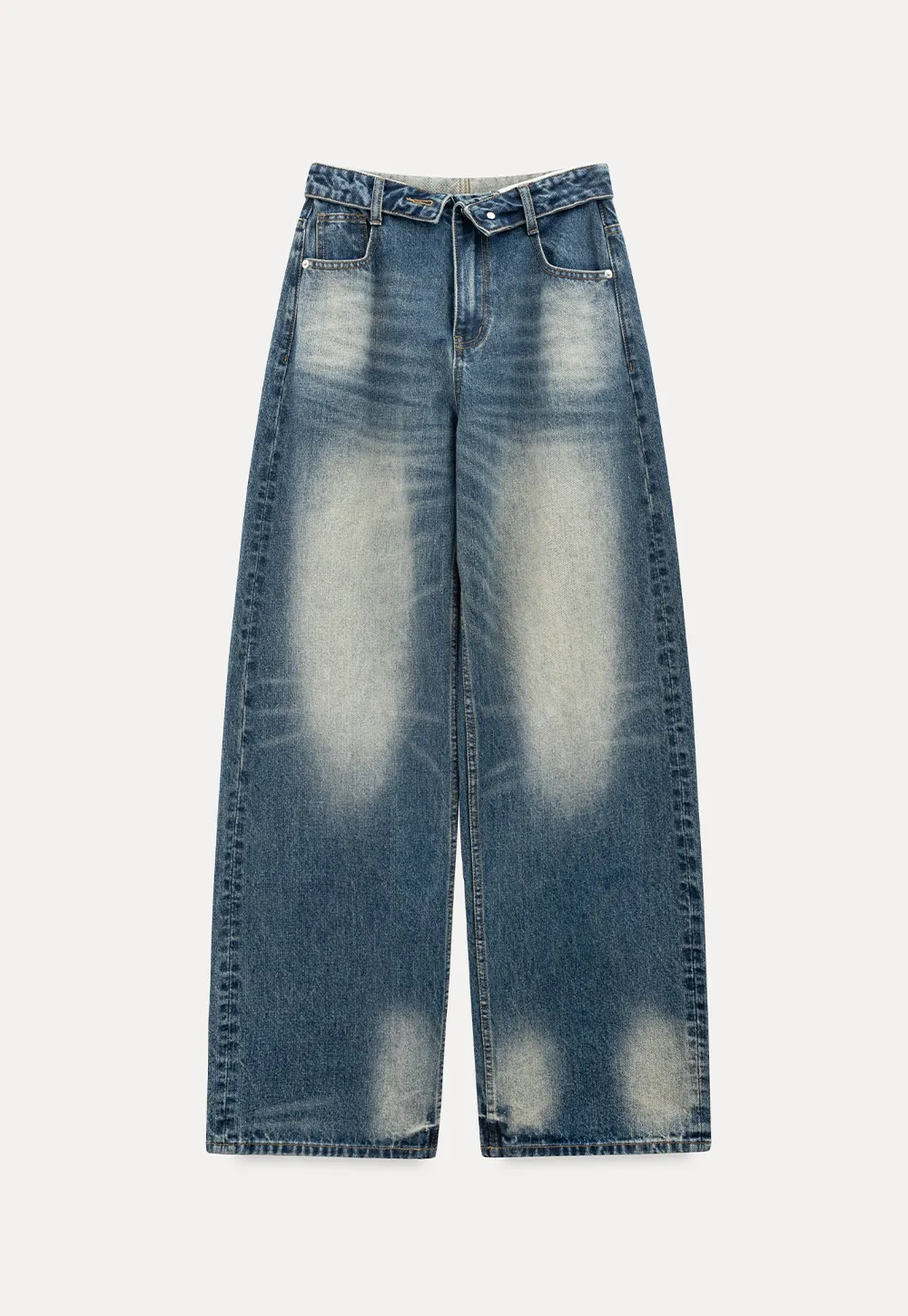 Wide leg high waist denim jeans with faded wash design