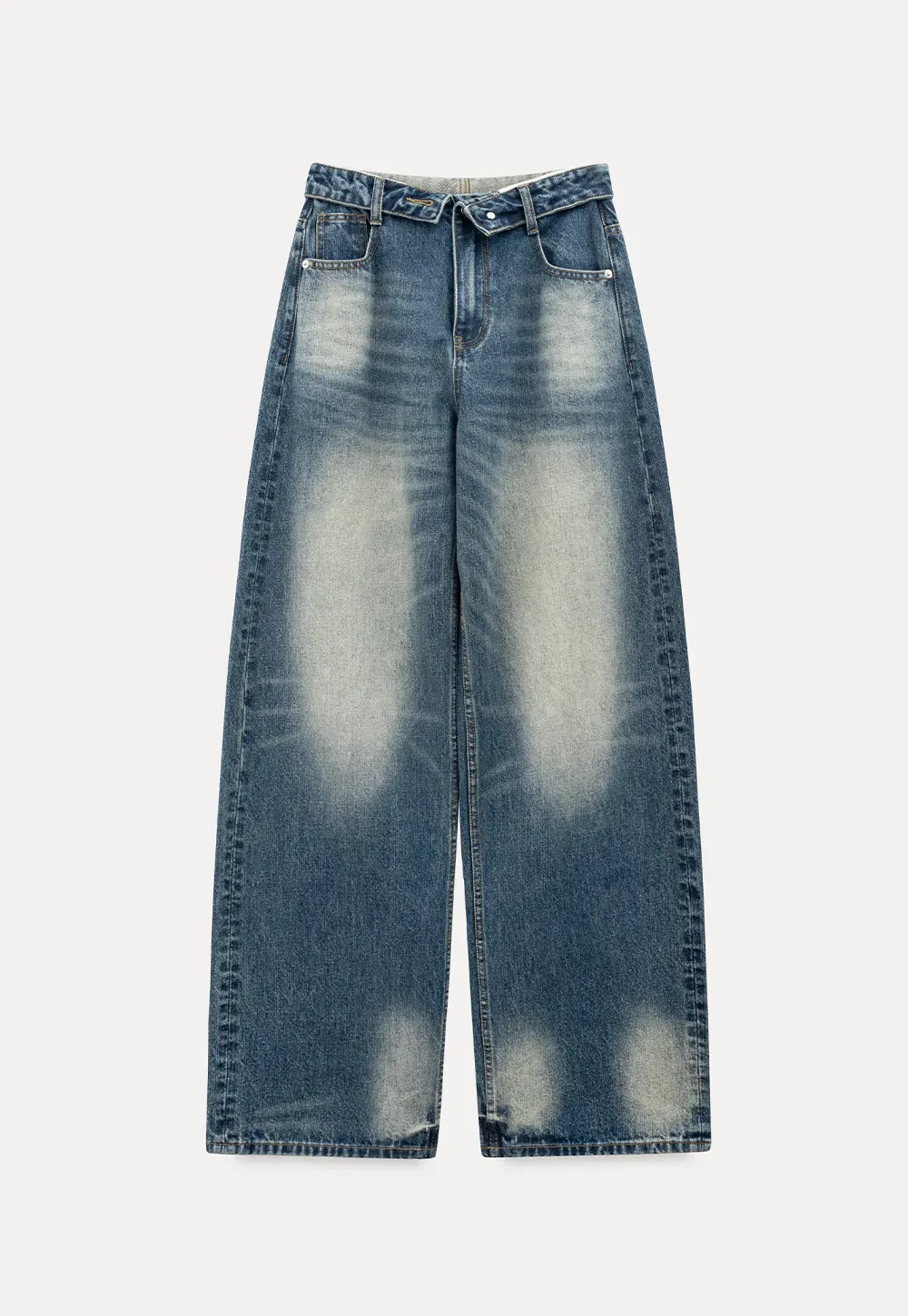 Wide leg high waist denim jeans with faded wash design
