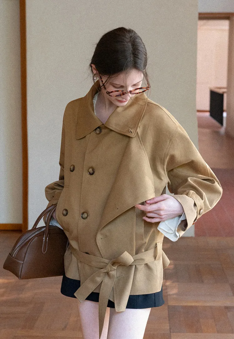 Double Breasted Short Jacket with Belted Waist