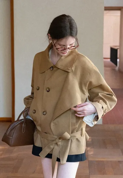 Double Breasted Short Jacket with Belted Waist