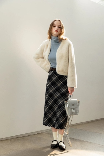 Classic Plaid Midi Skirt with Belted Waist