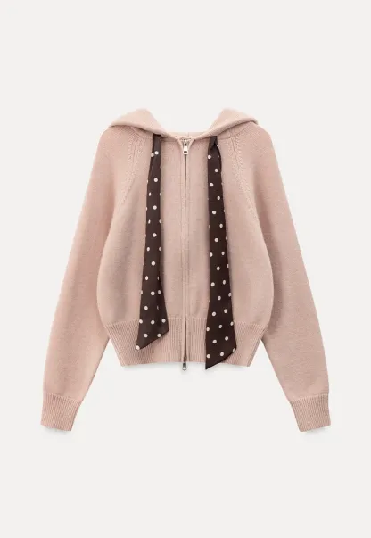 Pink Hooded Knit Sweater for Women Soft Warm Casual Top