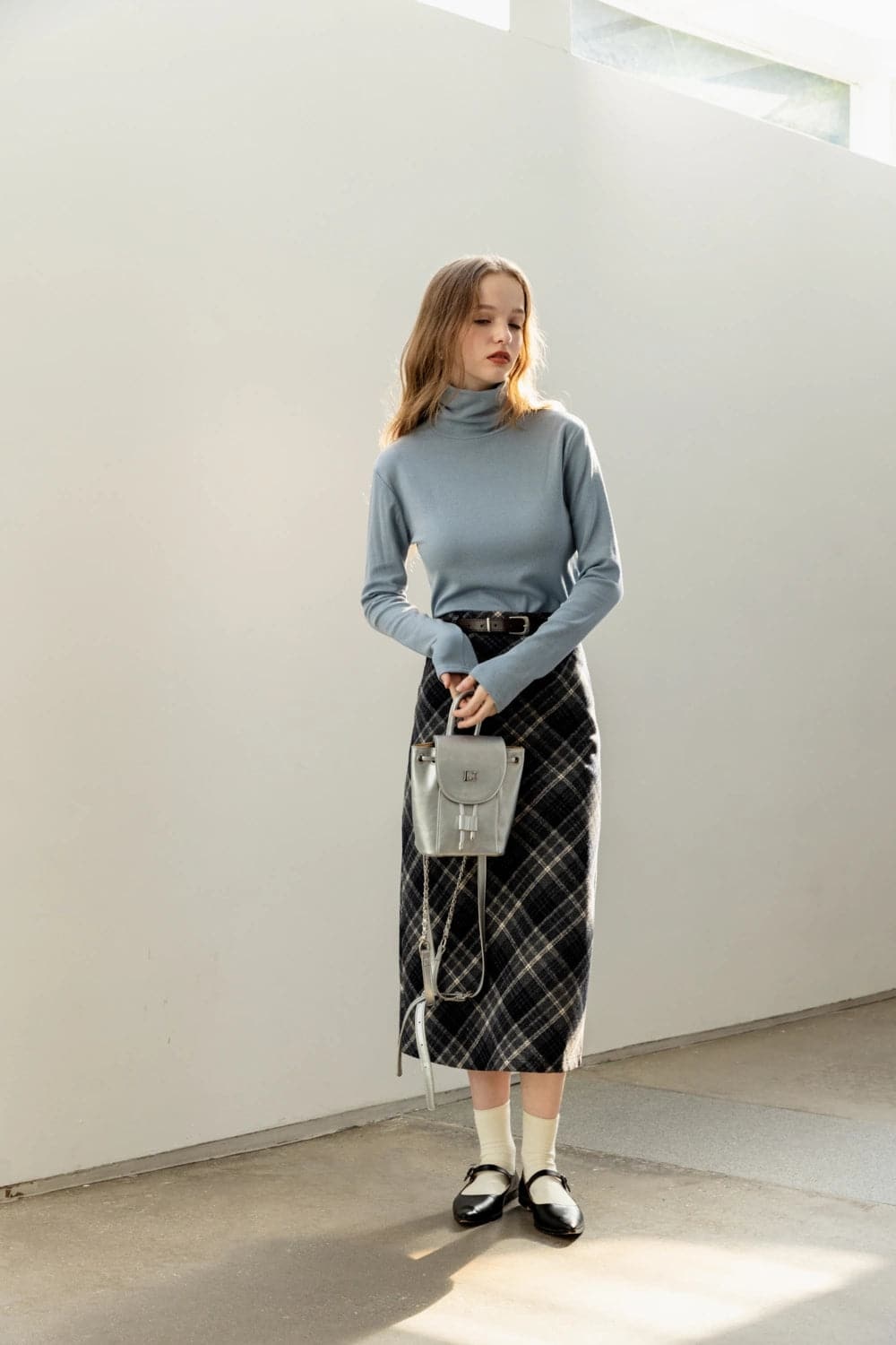 Classic Plaid Midi Skirt with Belted Waist