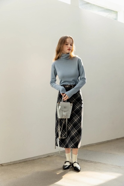 Classic Plaid Midi Skirt with Belted Waist