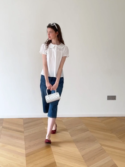 Ruffled Collar Short Sleeve Blouse