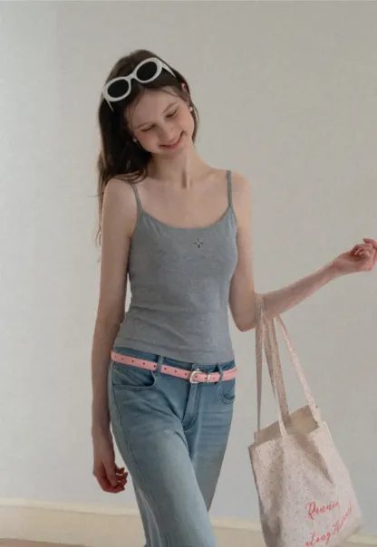 Gray tank top with small embroidered cross detail