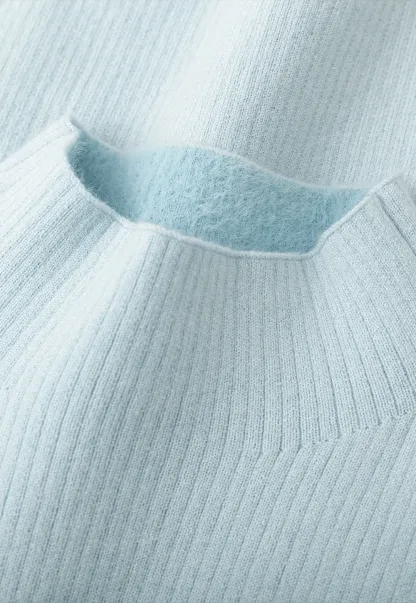 Elegant High Neck Knit Sweater with Button Detail Sleeve