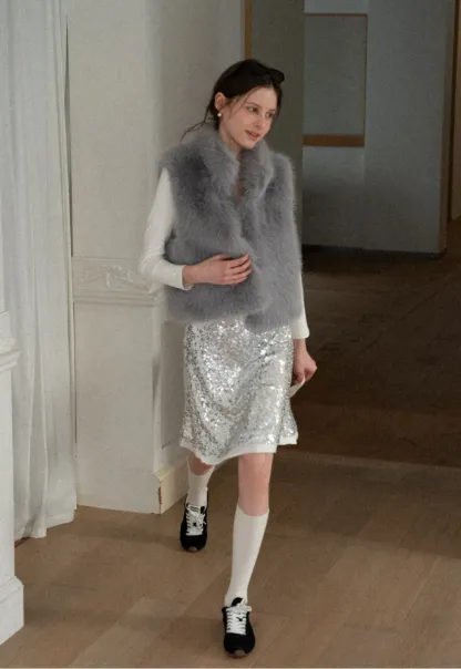 Fur Vest with High Collar Design