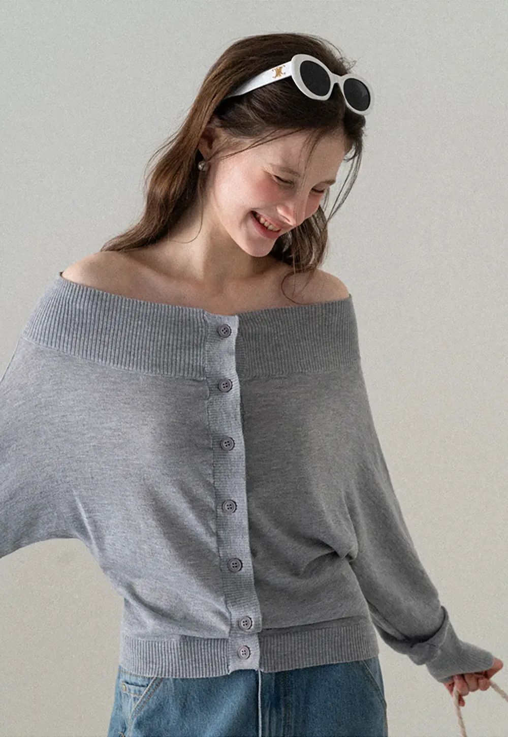 Off Shoulder Knit Cardigan with Button Front