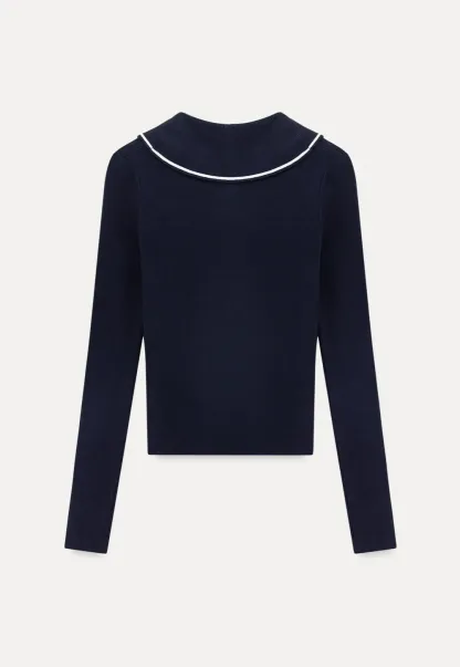 Knit Sweater with Collar and Tie Detail