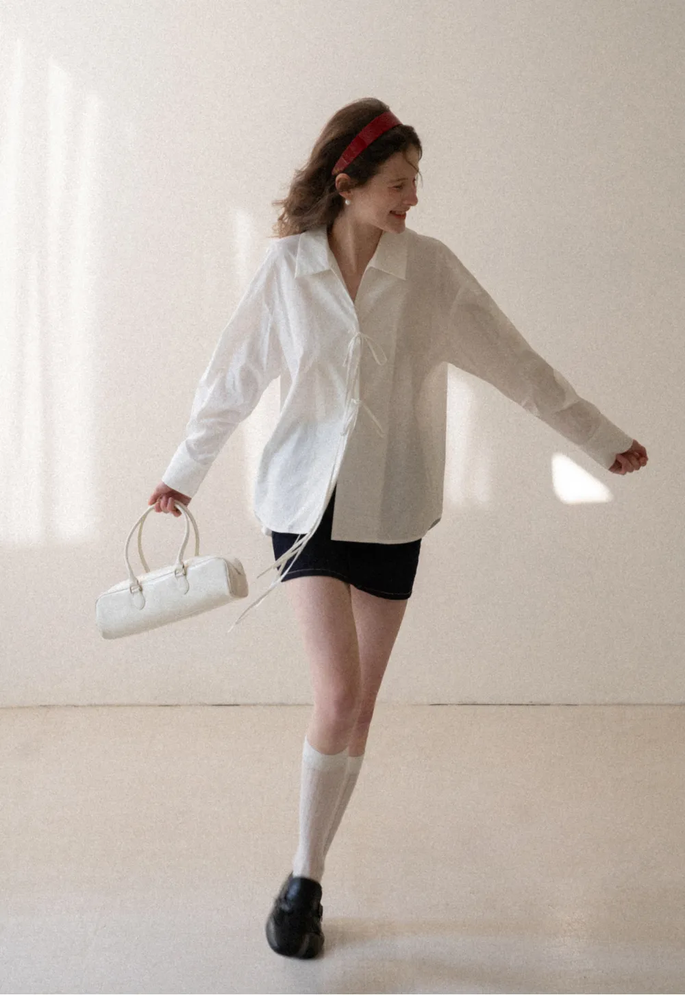 Long sleeve shirt with front tie detail