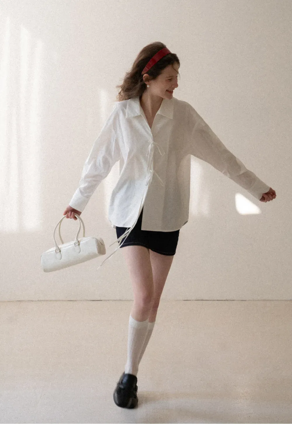 Long sleeve shirt with front tie detail