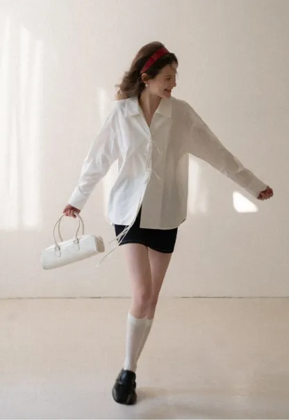 Long sleeve shirt with front tie detail