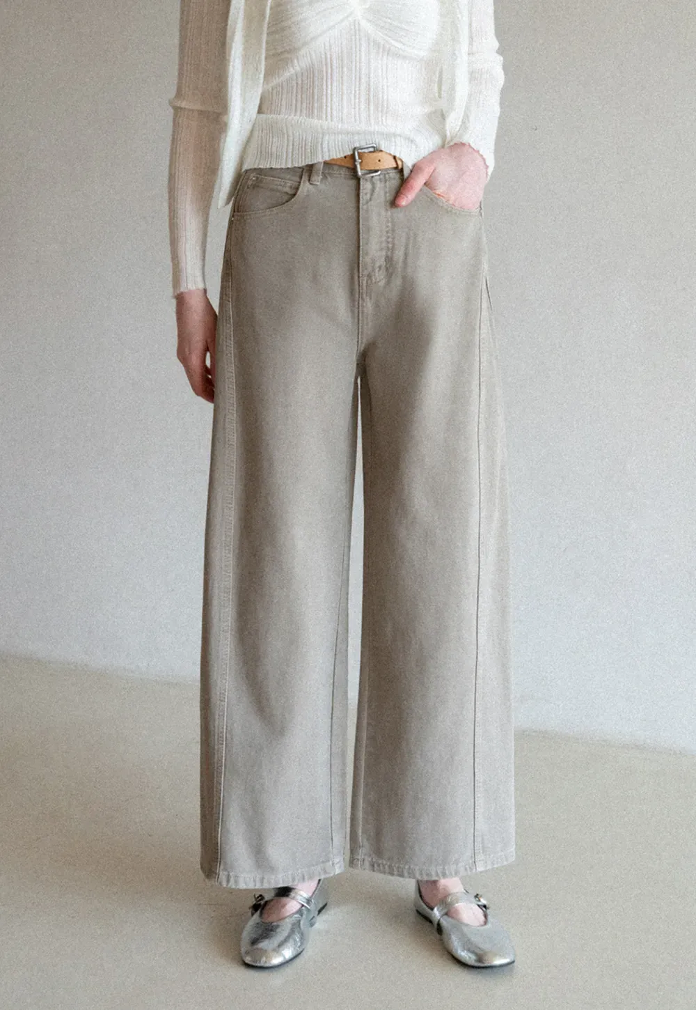 Wide leg high waist denim pants with belt loops