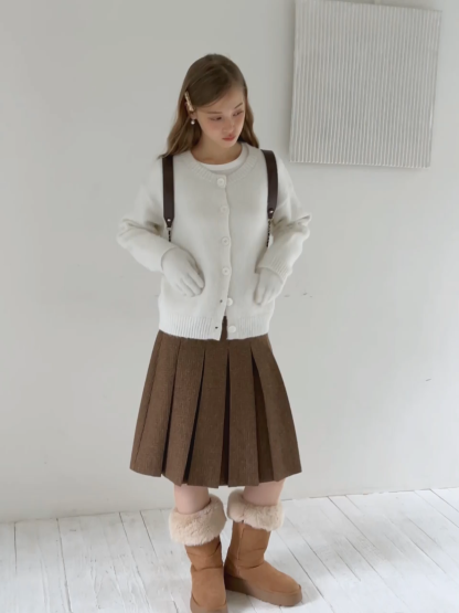 Women Basic Cream Knit Cardigan Casual Warm Sweater