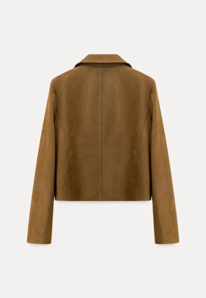 Soft Faux Suede Jacket with Button Closure and Collar Design