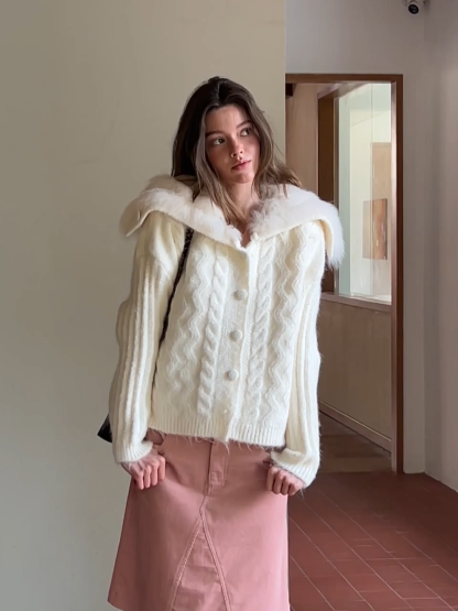 Statement Fuzzy Cable Knit Cardigan