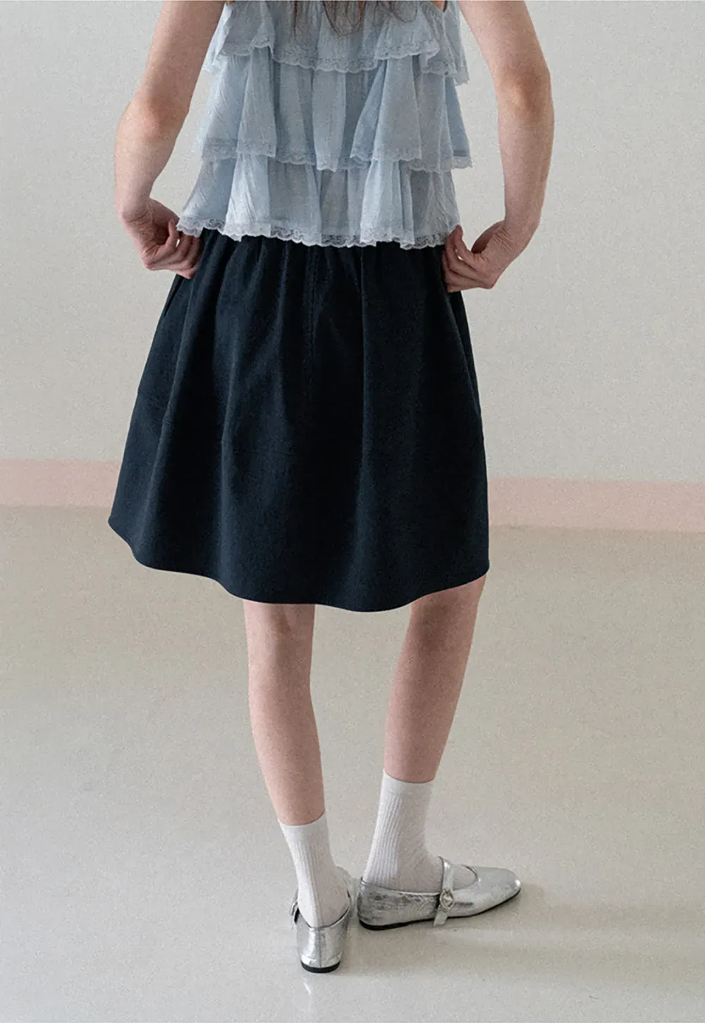 A-line skirt with drawstring waist and layered hem