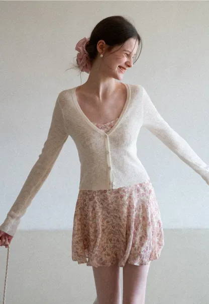 Lightweight Ribbed Knit Cardigan with Open Front