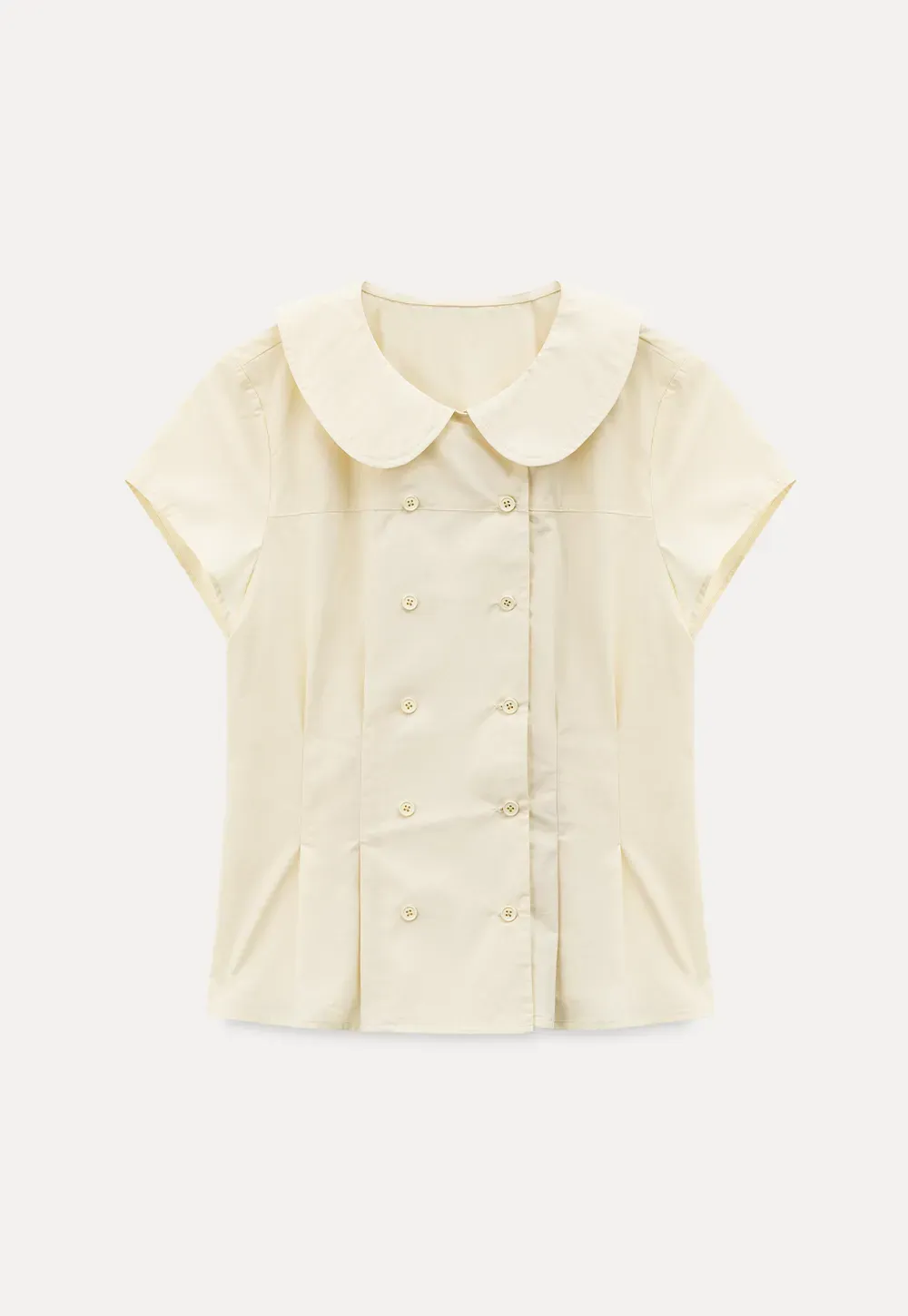 Short Sleeve Shirt with Peter Pan Collar and Peplum Hem