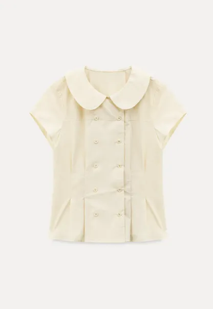Short Sleeve Shirt with Peter Pan Collar and Peplum Hem