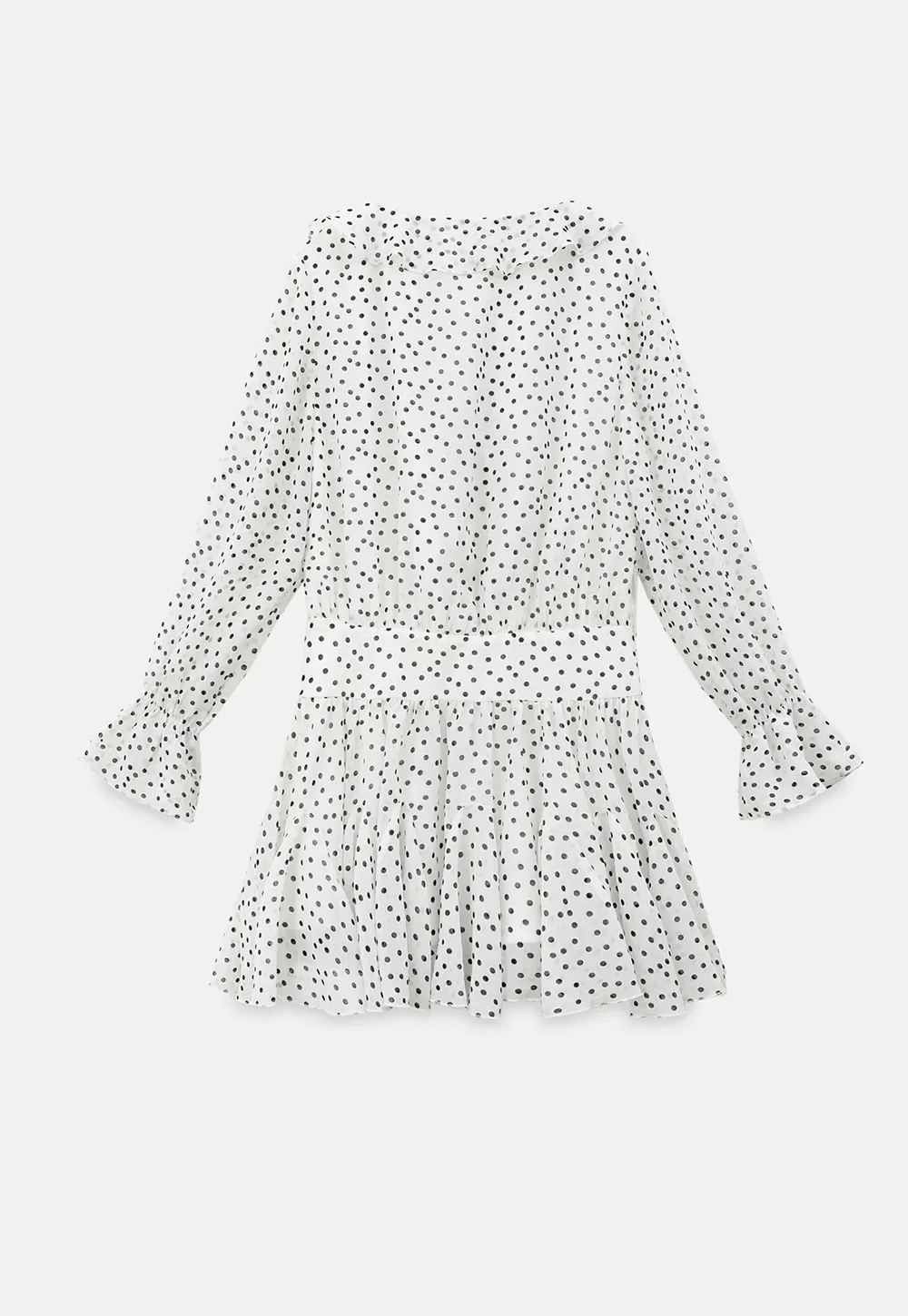 Polka Dot Ruffle Dress with V Neck and Long Sleeves