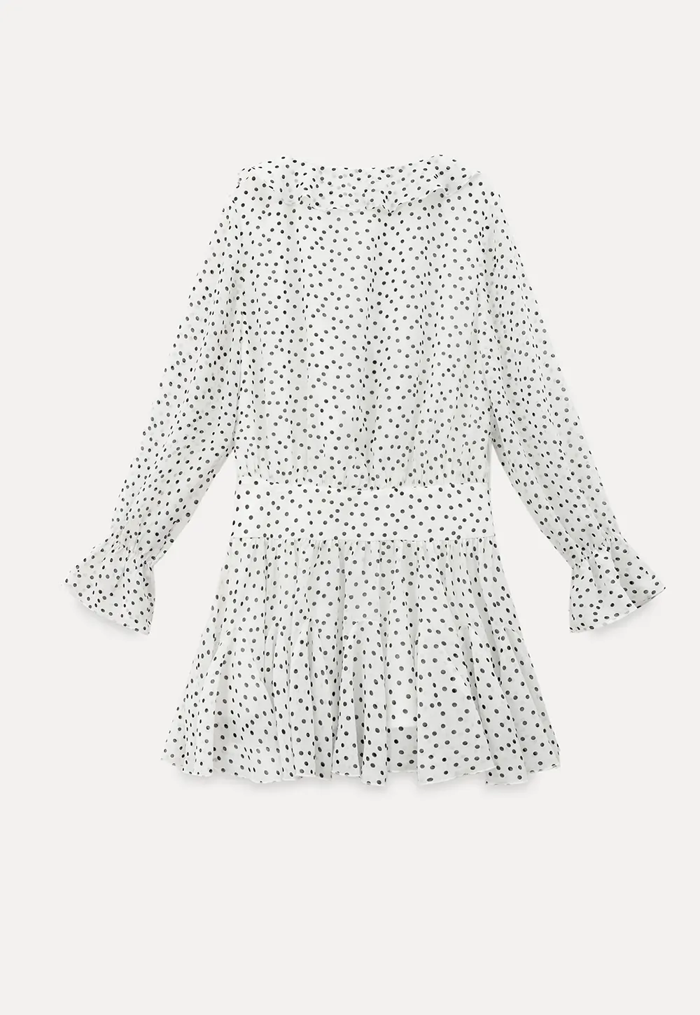 Polka Dot Ruffle Dress with V Neck and Long Sleeves