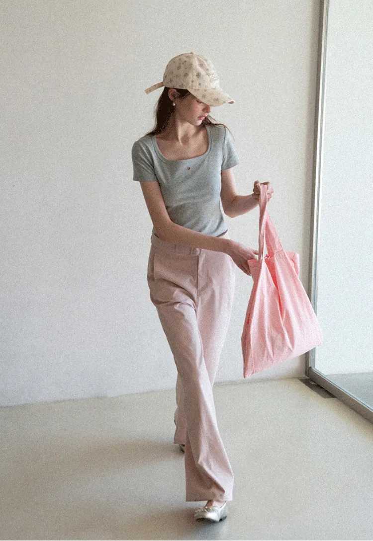 Short Sleeve Crop Top with Square Neckline