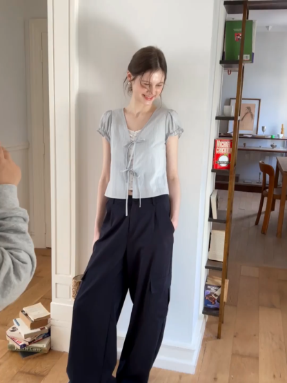 Wide Leg Pleated Casual Pants