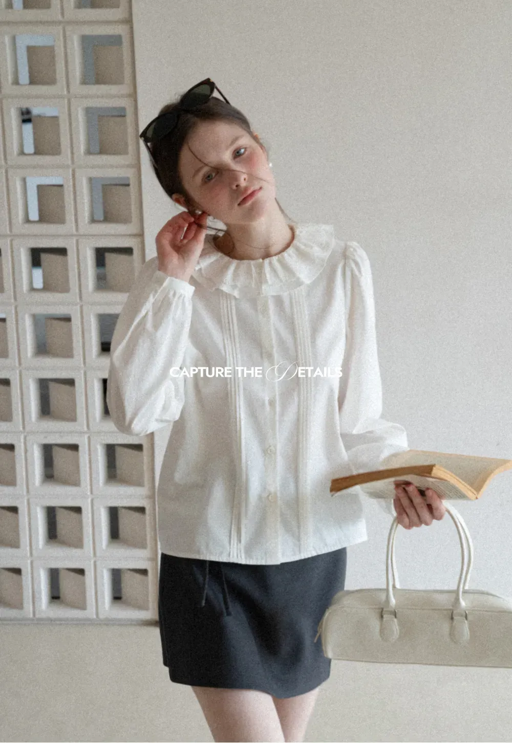 Elegant Blouse with Ruffled Collar and Pintuck Detail